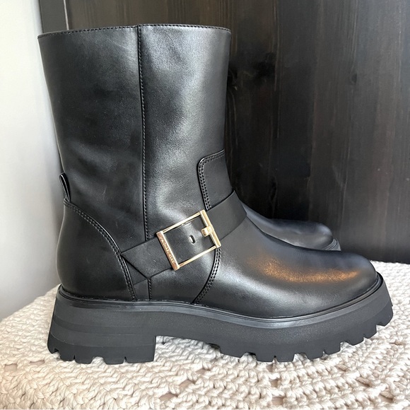 NWB Michael Kors Women’s Easton Moto Bootie Black Leather Boots size 9 - Picture 1 of 9